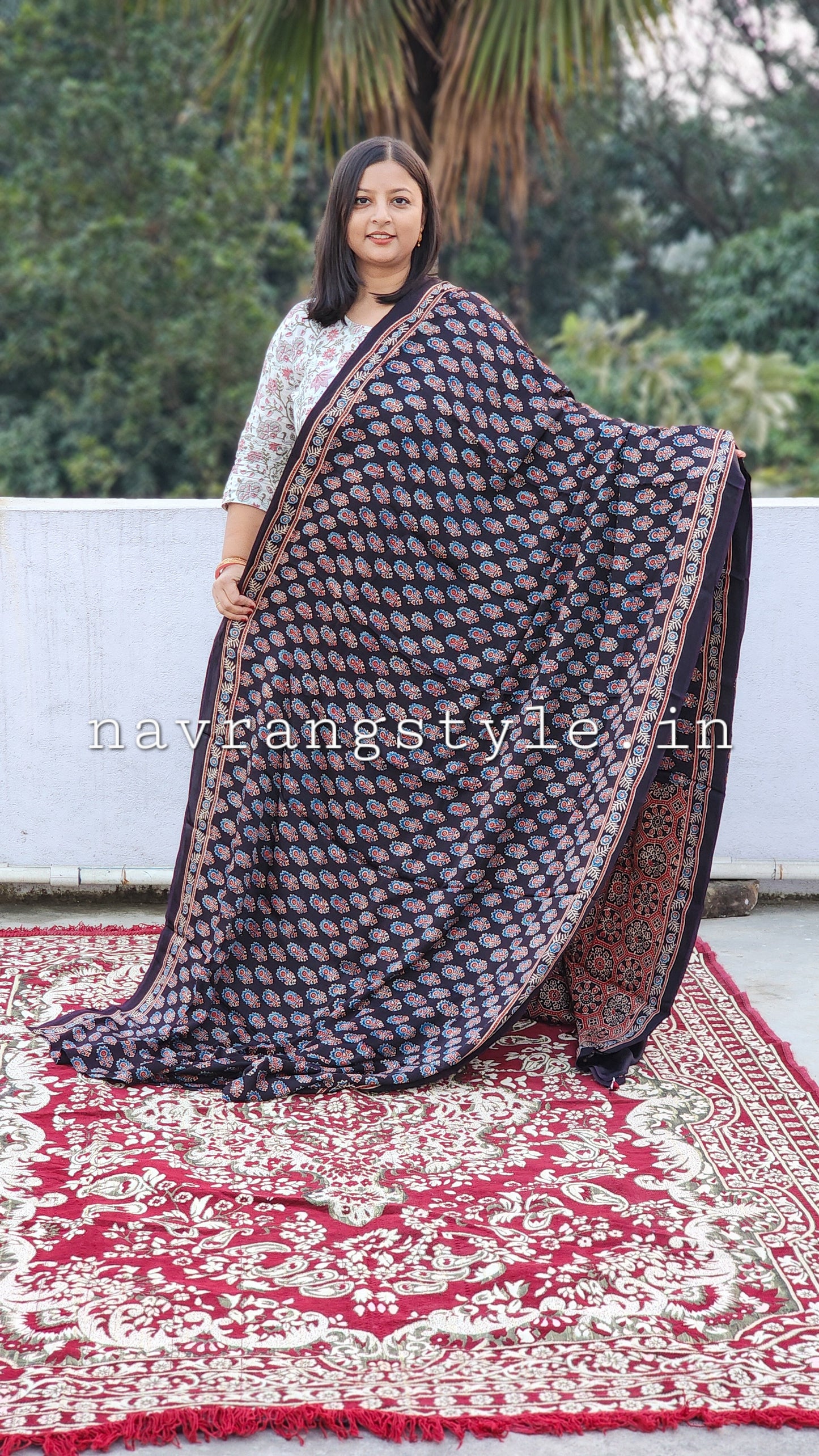Ajrakh Anokhi Modal silk saree