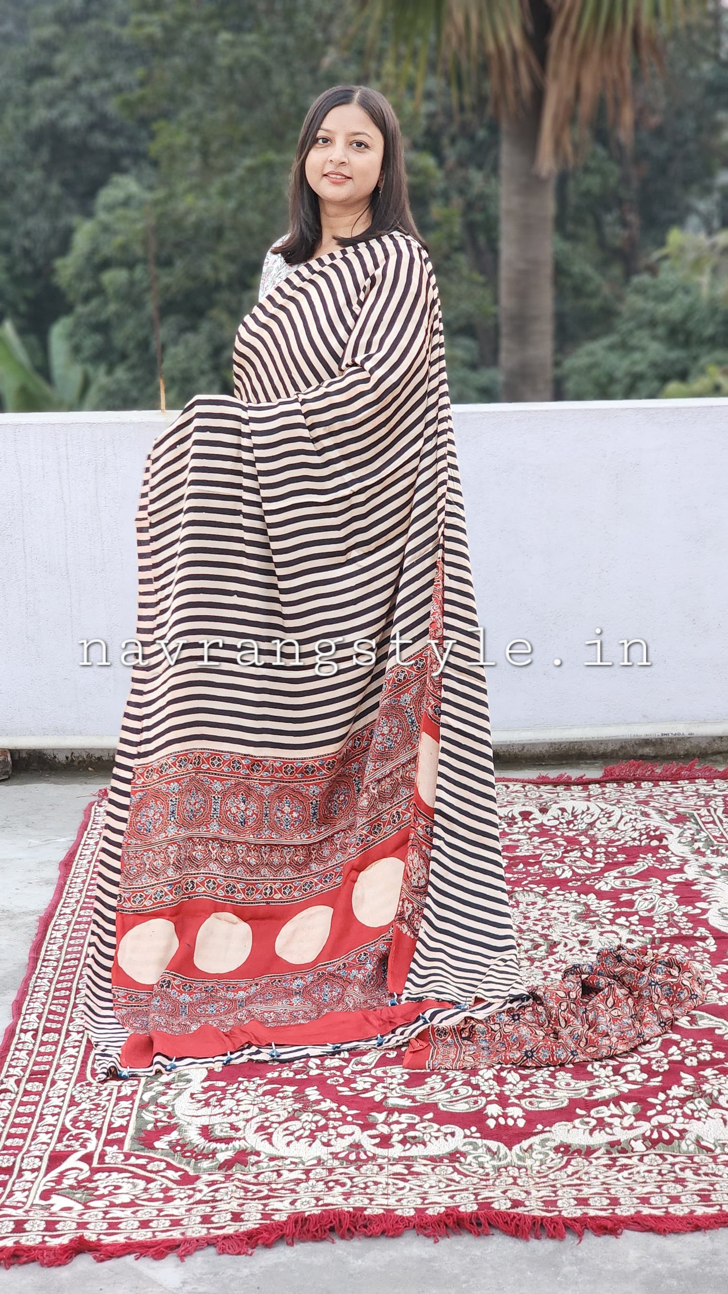 "Rang-e-Nazaqat" – Handcrafted Ajrakh Modal Silk Saree