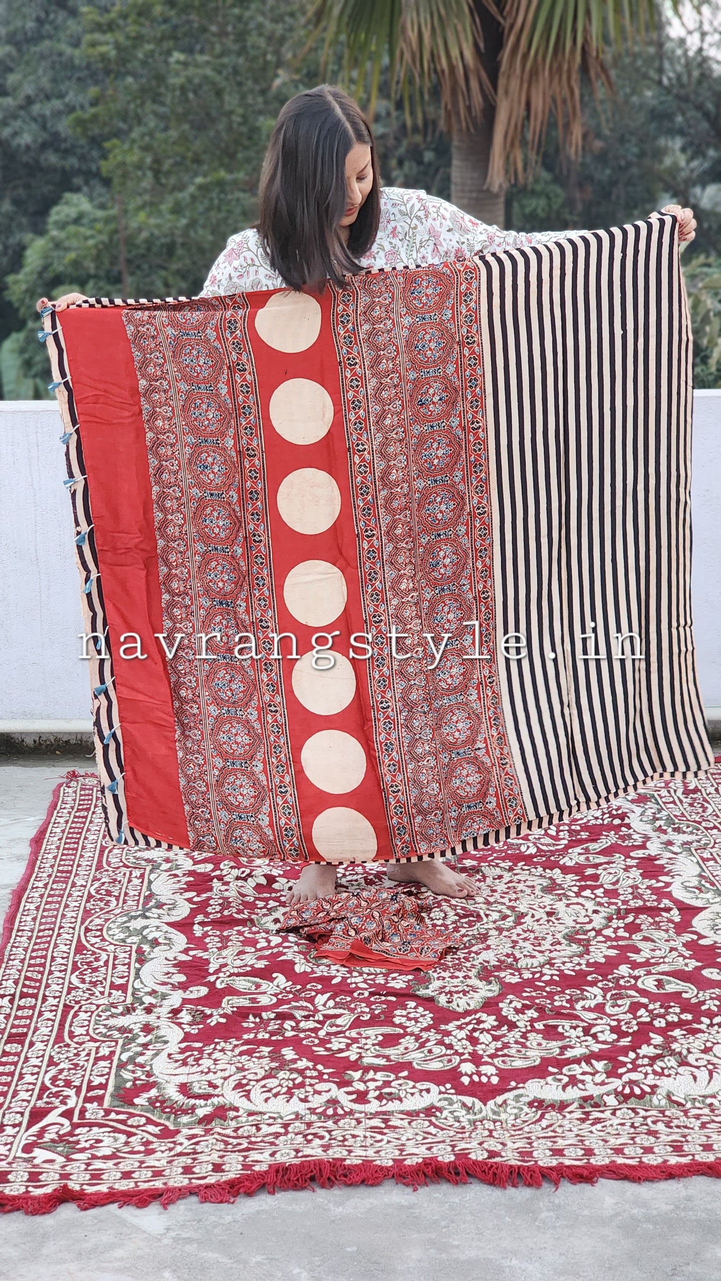 "Rang-e-Nazaqat" – Handcrafted Ajrakh Modal Silk Saree