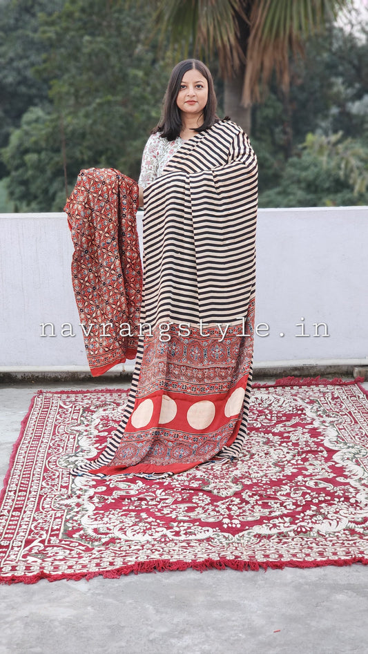"Rang-e-Nazaqat" – Handcrafted Ajrakh Modal Silk Saree