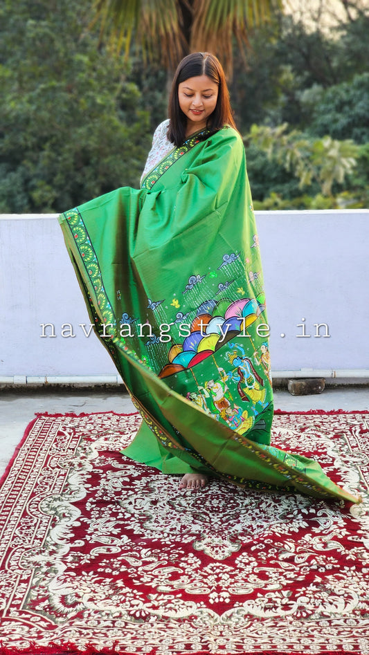 Giri Govardhan Pattachitra  Silk saree