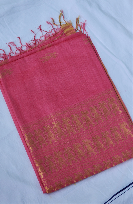 Pink Kosa silk with woven motifs