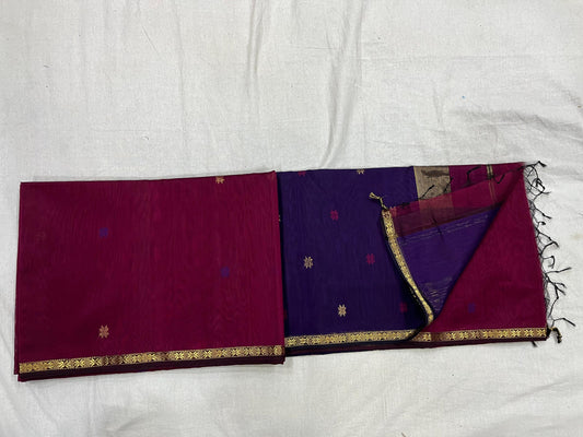 Magenta Violet thin Zari Maheshwari silk cotton Saree