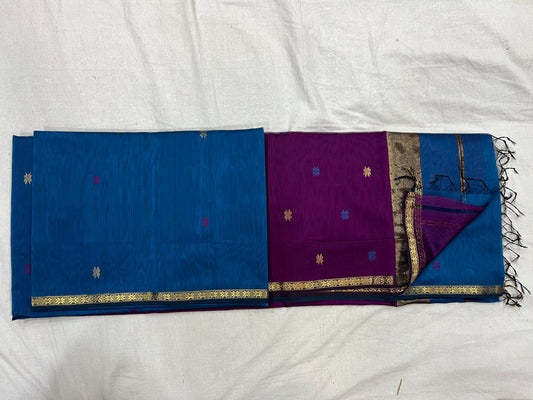 Blue Purple Maheshwari Silk cotton with thin zari border