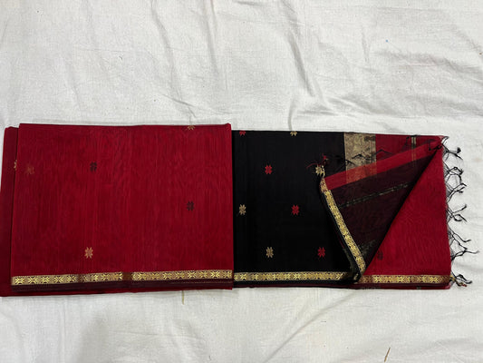 Maroon and Black Maheshwari silk cotton Saree