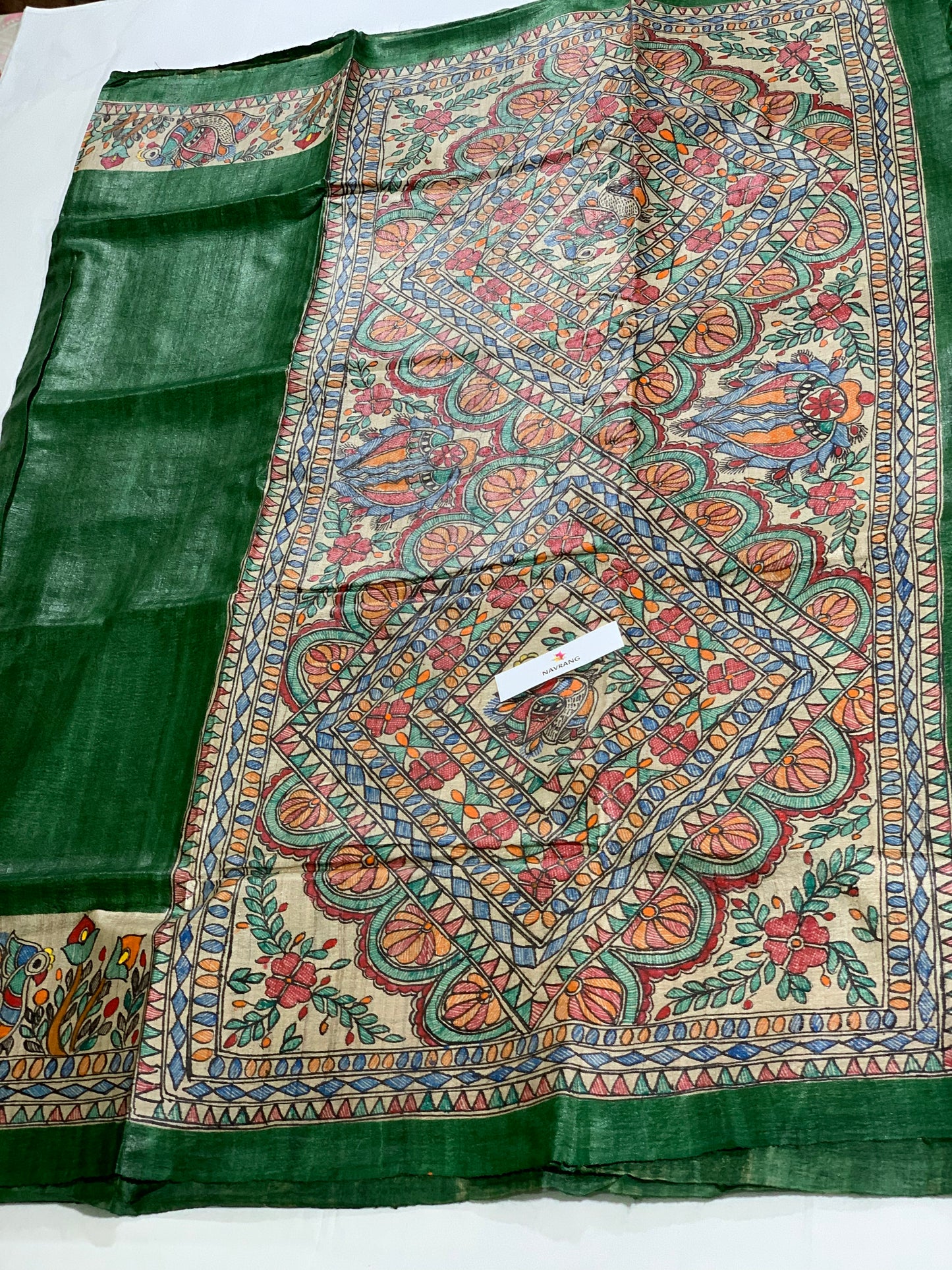 Handpainted Madhubani Tussar silk saree