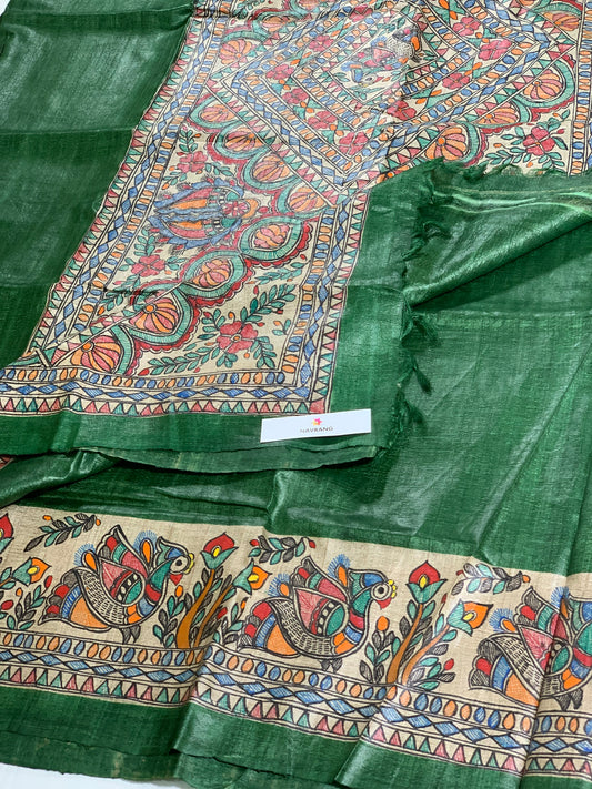Handpainted Madhubani Tussar silk saree