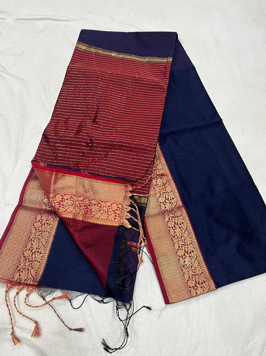 Blue Silk Cotton Maheshwari Saree