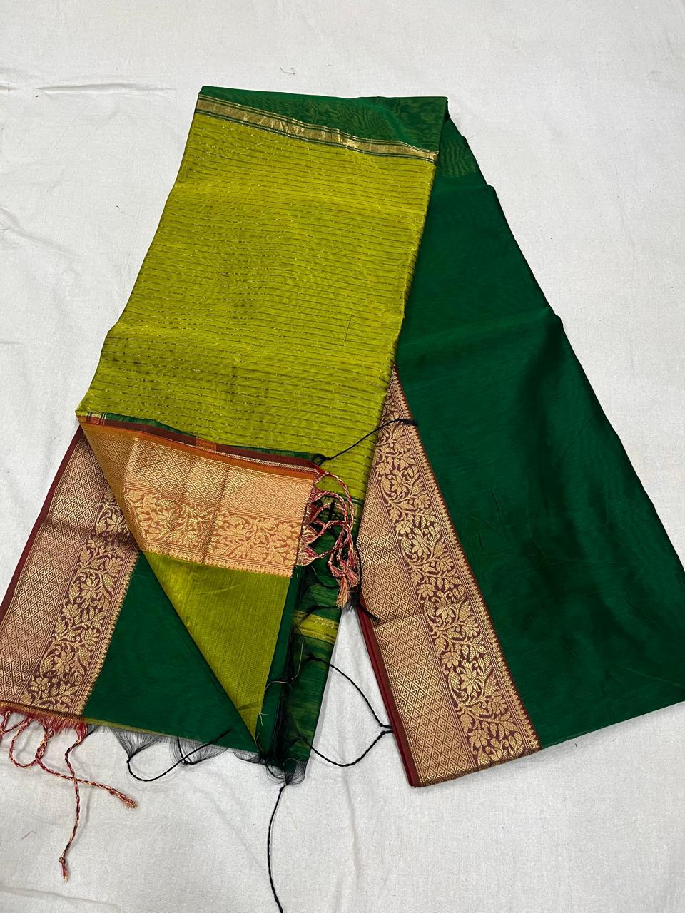 Green Maheshwari silk cotton Saree