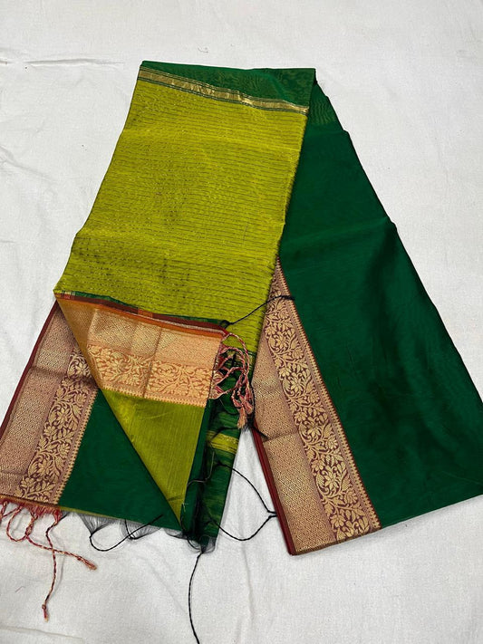 Green Maheshwari silk cotton Saree