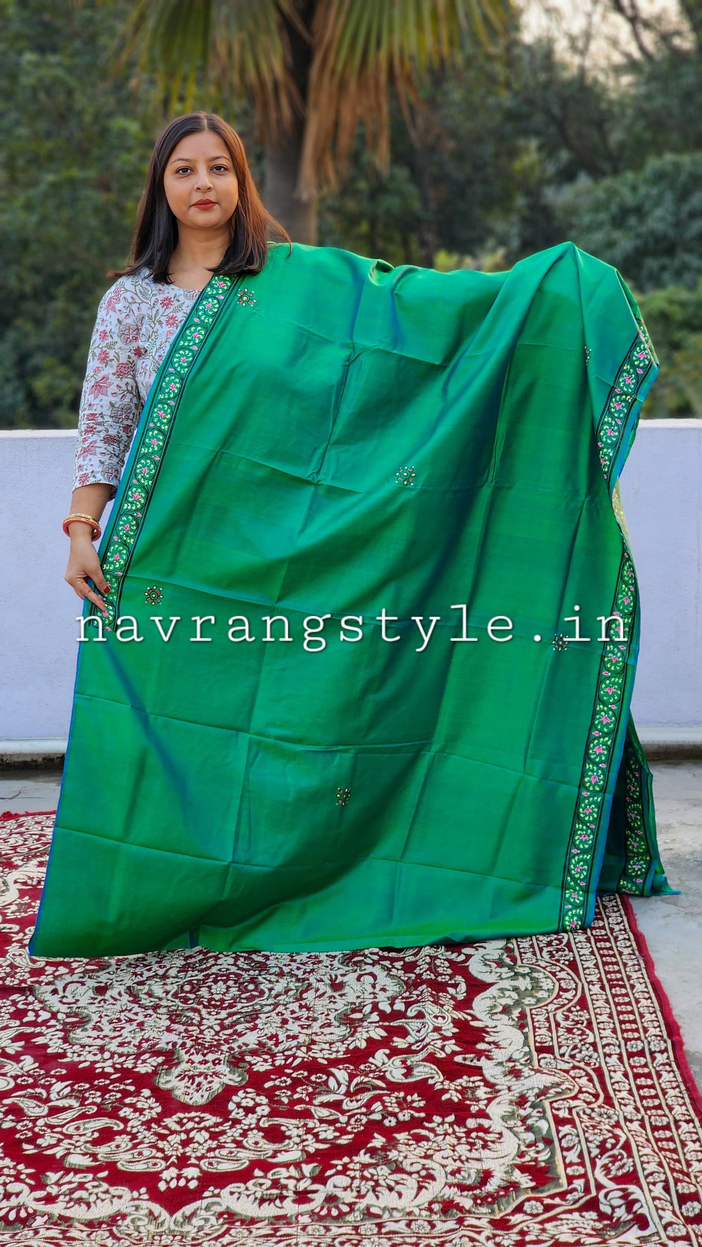 Raasleela  Pattachitra Silk Saree-Green