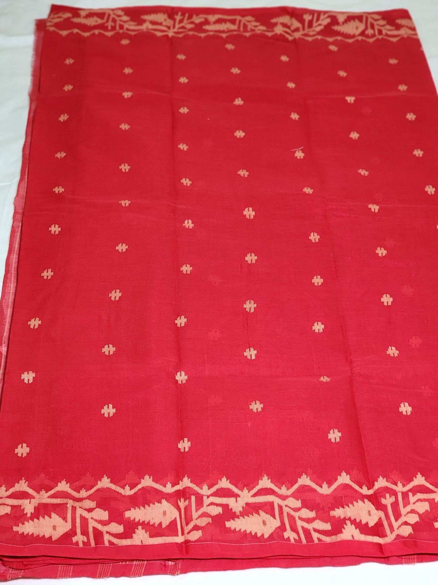 Red Cotton jamdani Saree