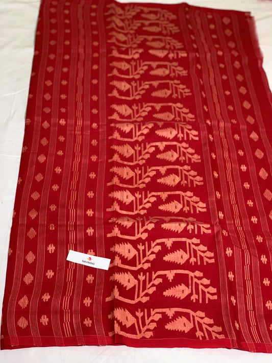 Red Cotton jamdani Saree