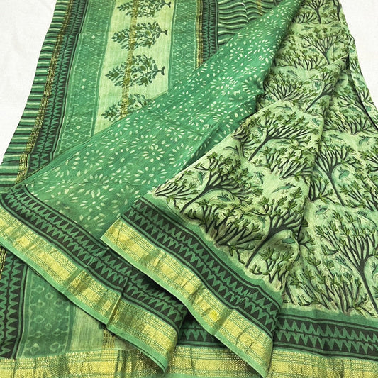 Vanaspati Ajrakh Maheshwari Saree Green
