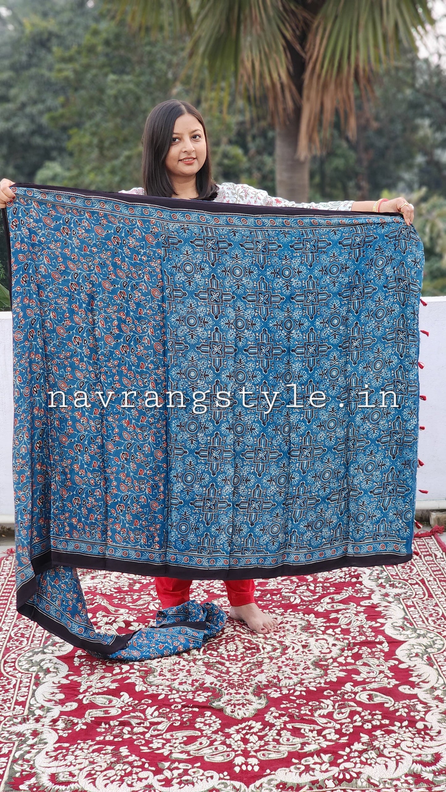 "Neel Kamal" – Ajrakh Handblock Modal Silk Saree