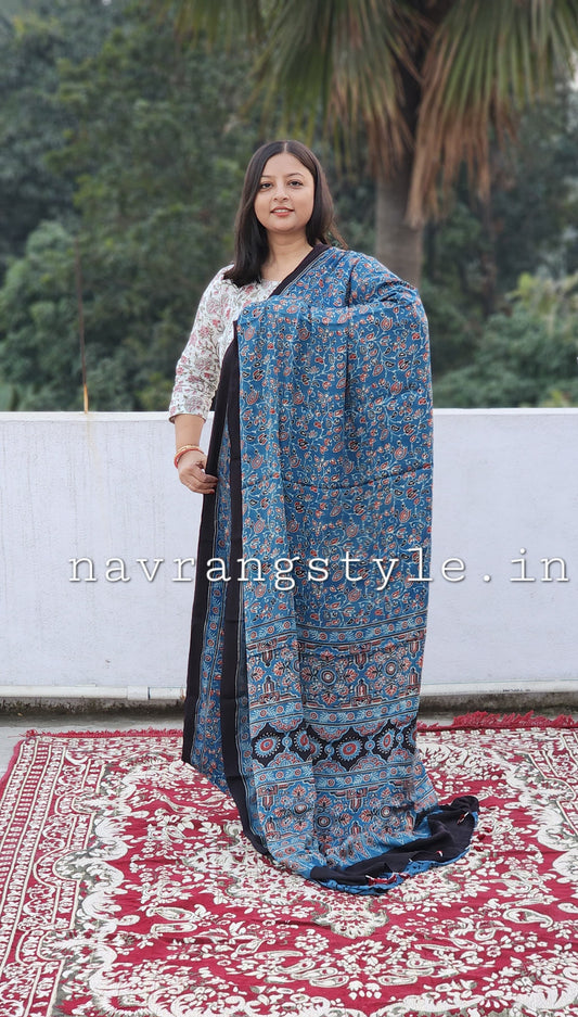 "Neel Kamal" – Ajrakh Handblock Modal Silk Saree