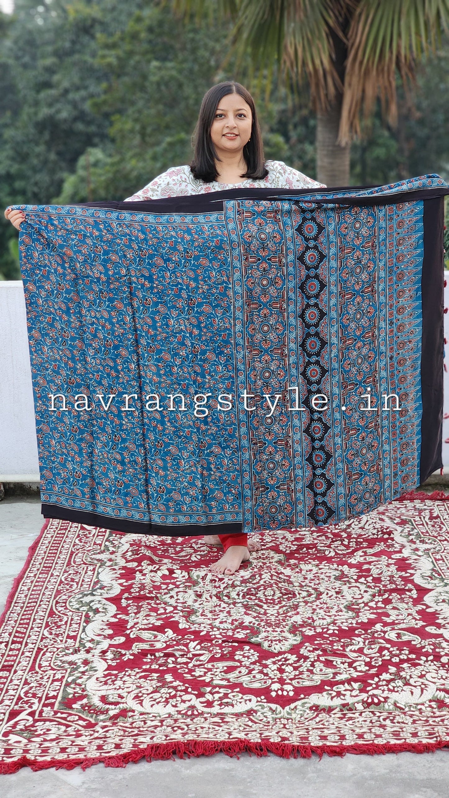 "Neel Kamal" – Ajrakh Handblock Modal Silk Saree