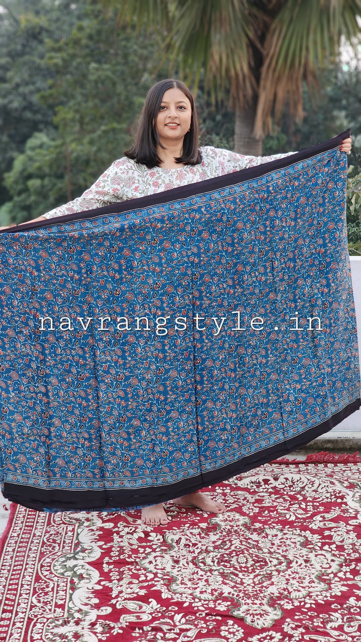 "Neel Kamal" – Ajrakh Handblock Modal Silk Saree