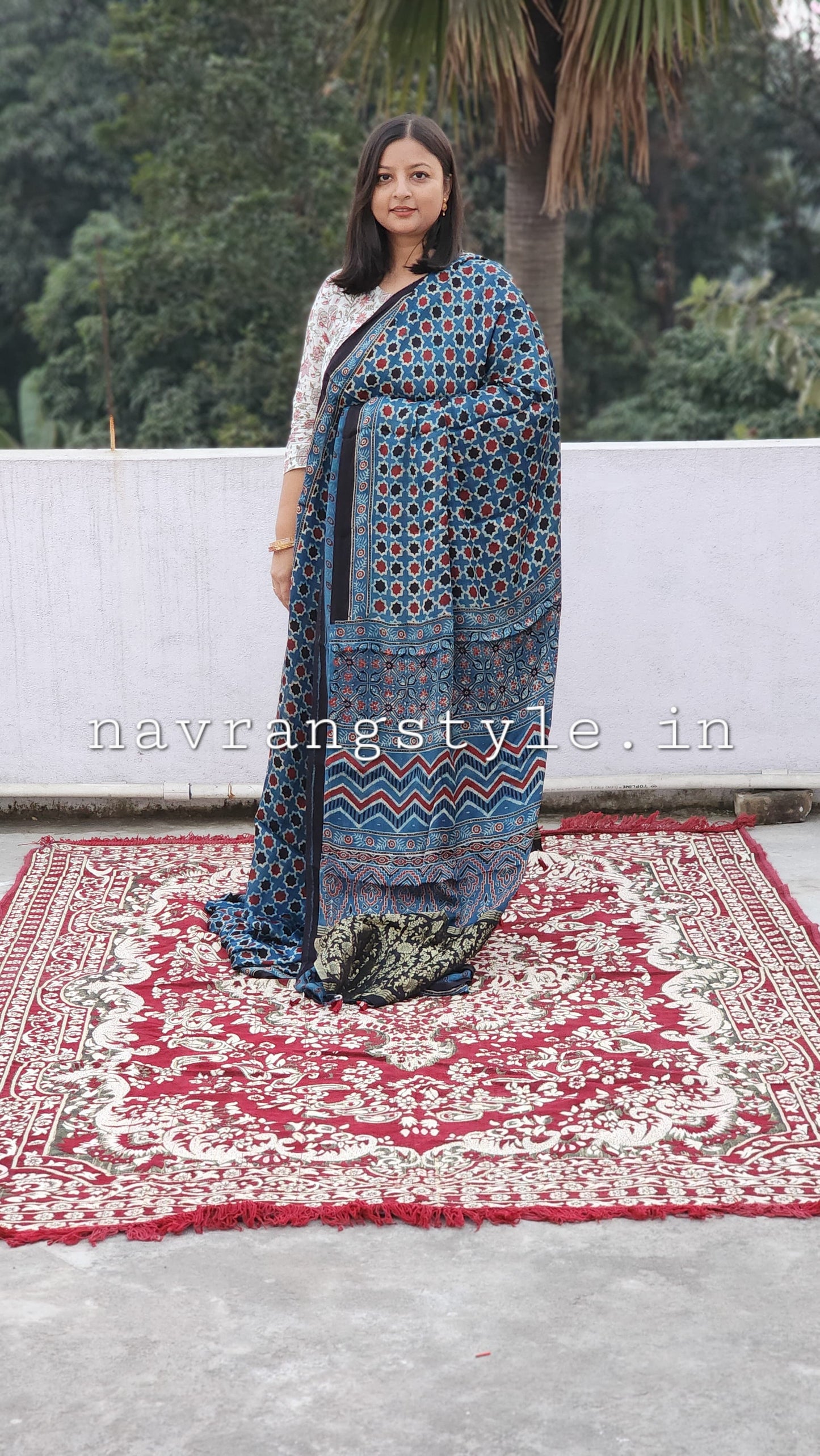 Rani - Handcrafted Ajrakh Modal Silk Saree