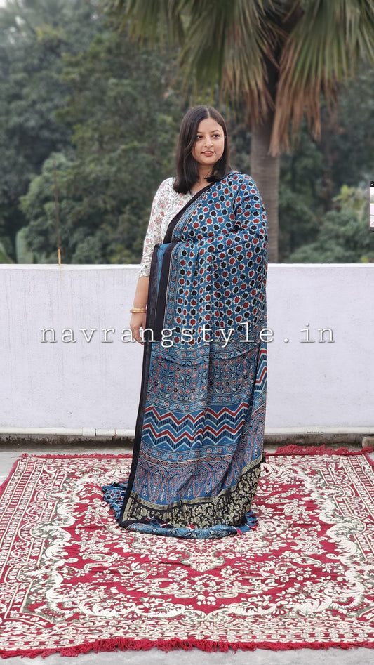 Rani - Handcrafted Ajrakh Modal Silk Saree
