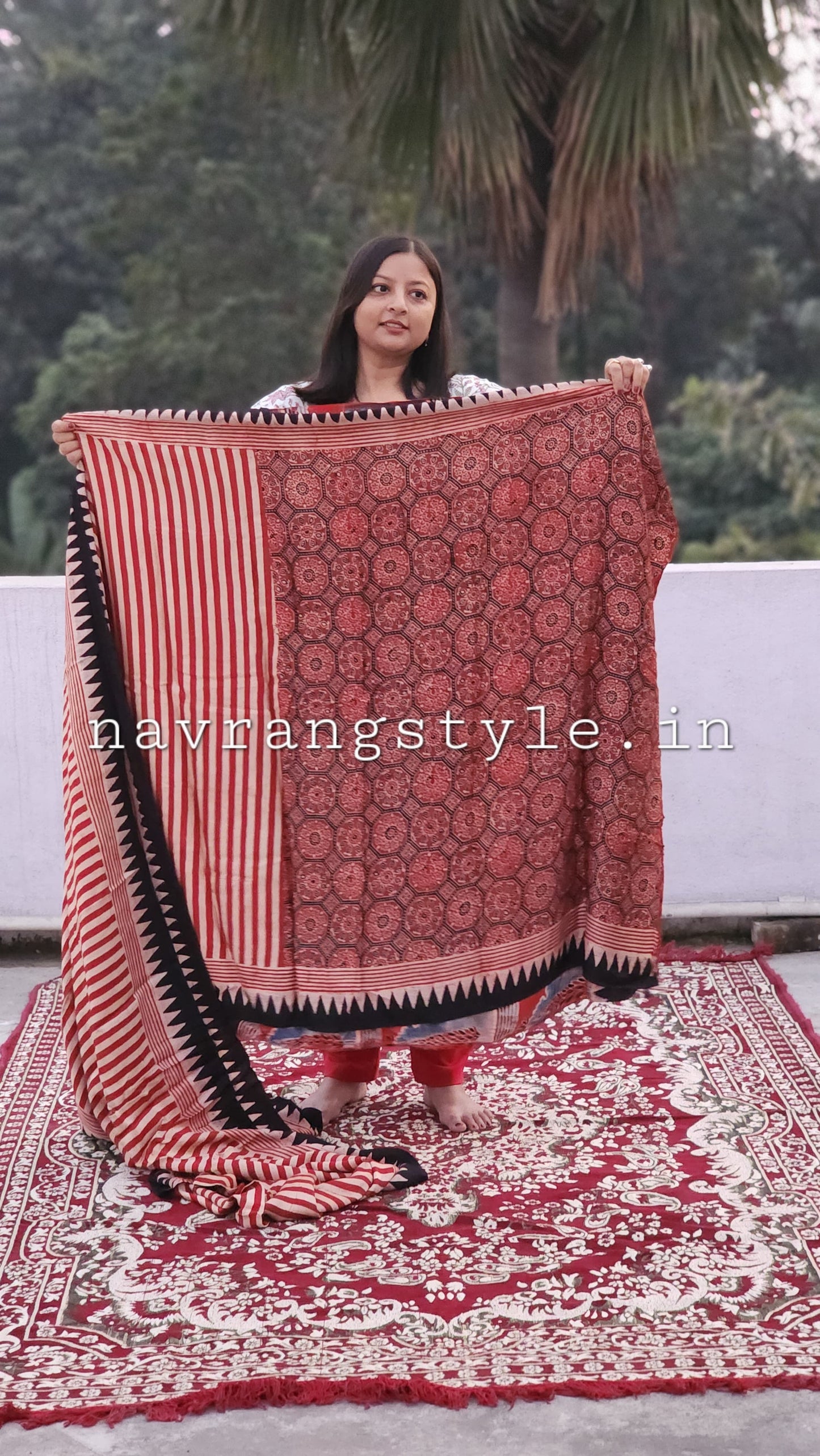 Kavya -Handcrafted Ajrakh Modal Silk Saree