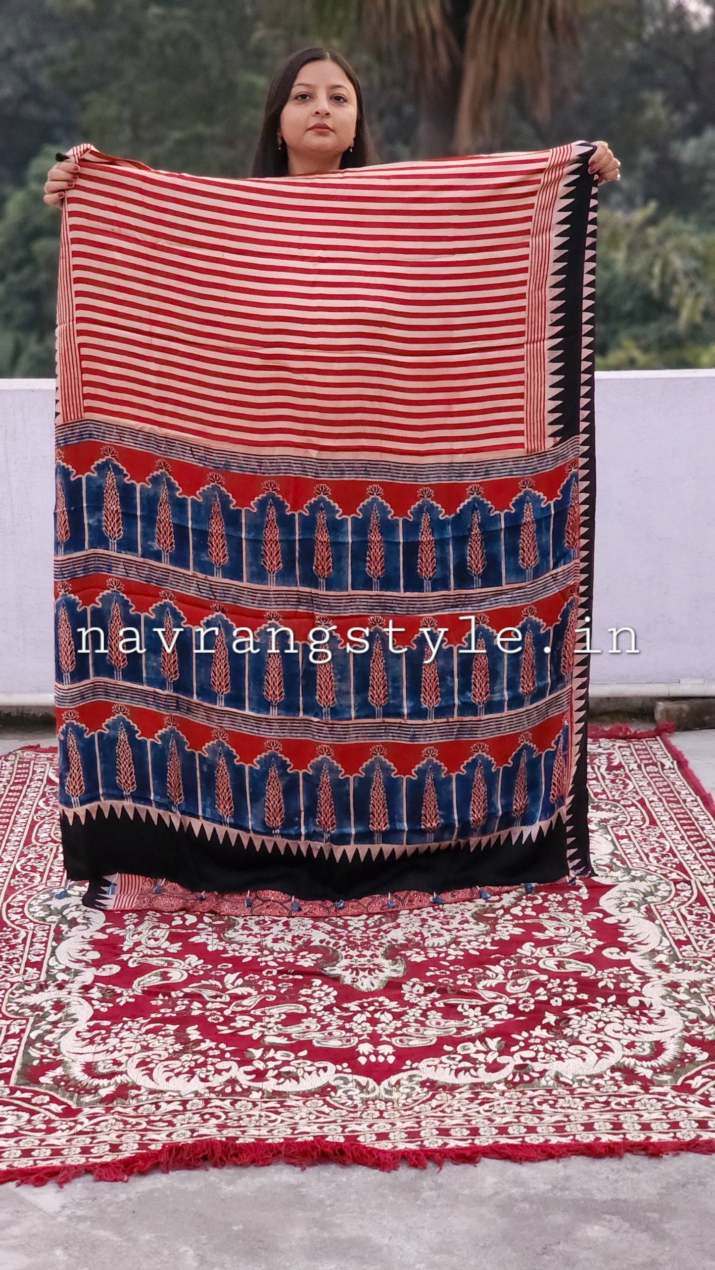 Kavya -Handcrafted Ajrakh Modal Silk Saree