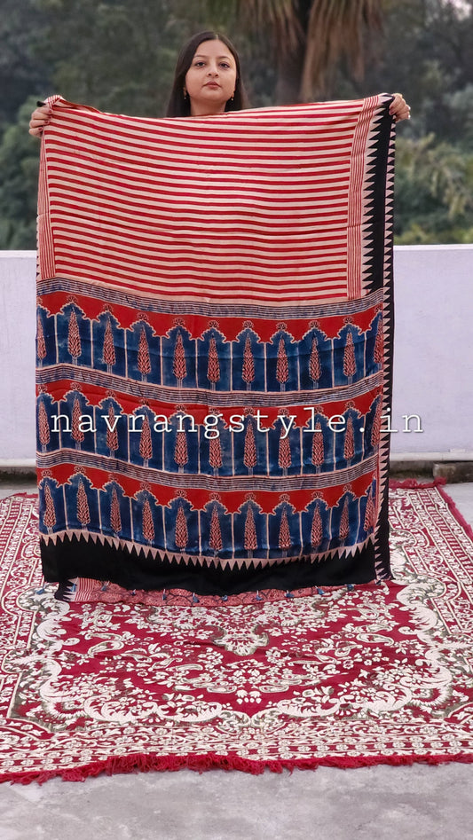 Kavya -Handcrafted Ajrakh Modal Silk Saree