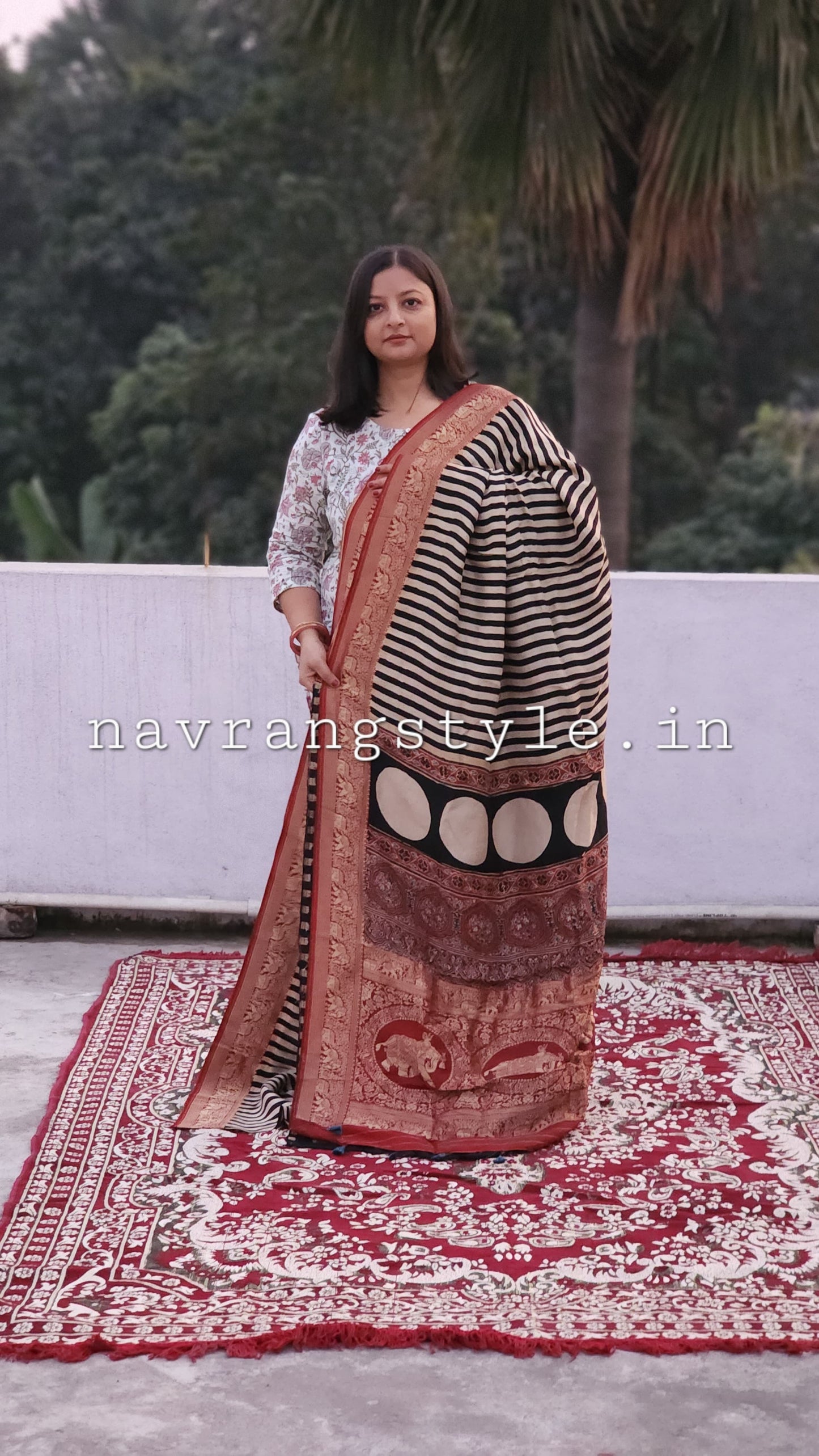 Kriti -Handcrafted Ajrakh Dola Silk Saree