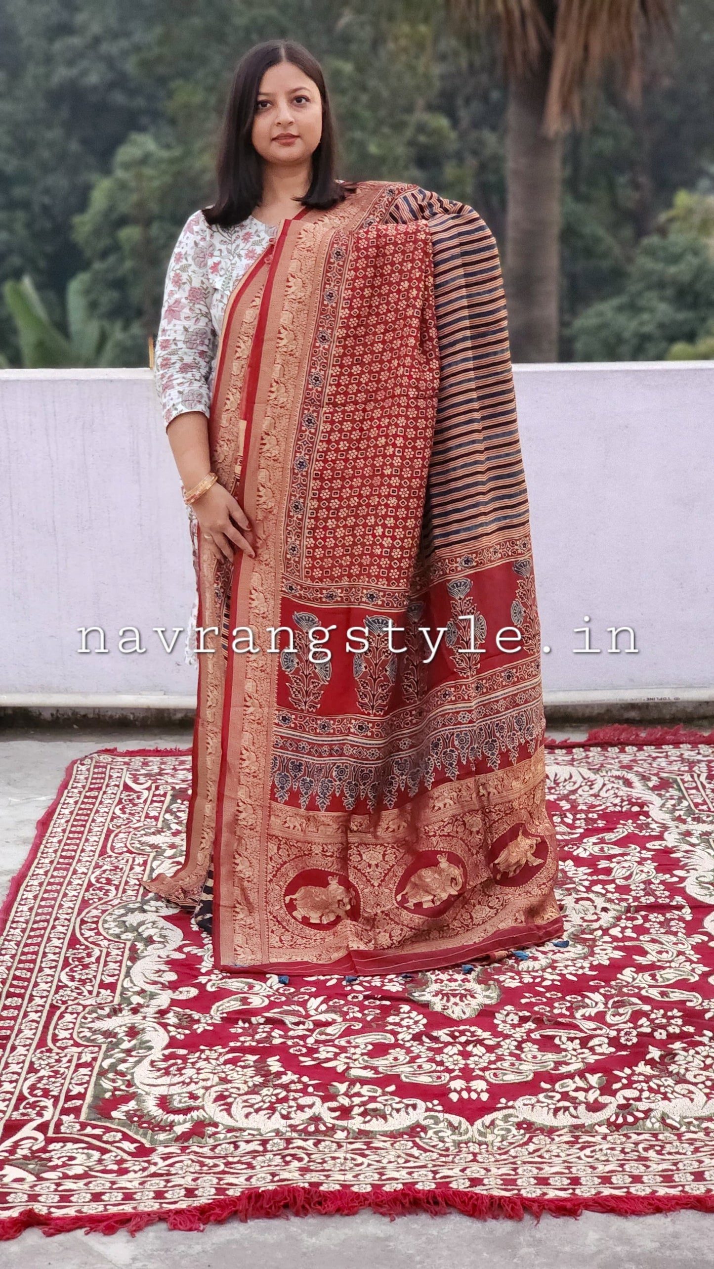 Divya- Handcrafted Ajrakh Dola Silk Saree
