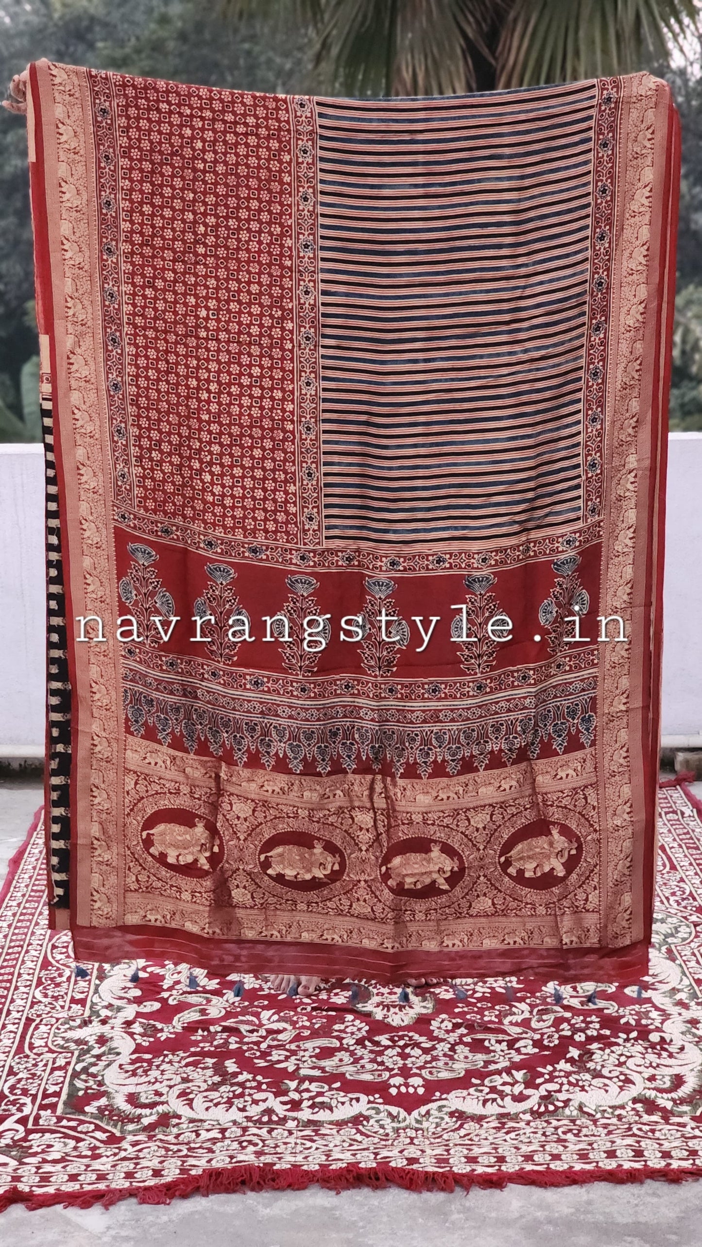Divya- Handcrafted Ajrakh Dola Silk Saree