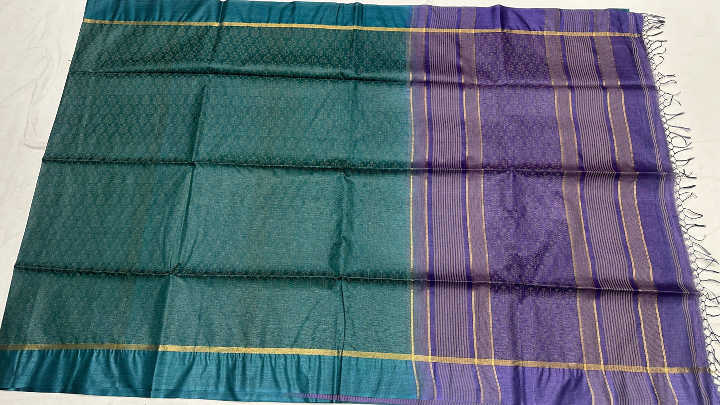 woven Jaal Green Tussar Silk Saree with Plain border