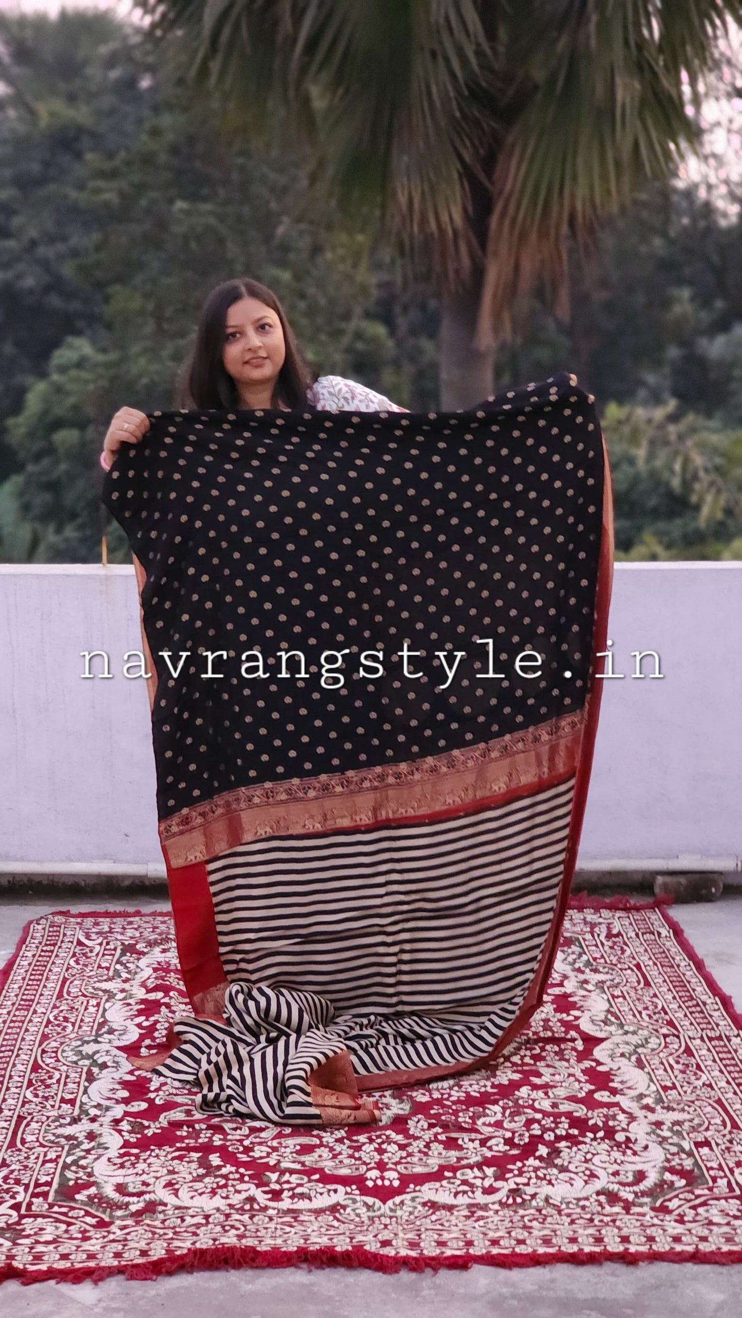 Kriti -Handcrafted Ajrakh Dola Silk Saree
