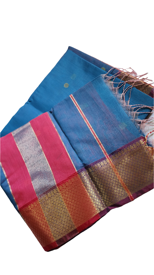 Blue Semi Maheshwari saree
