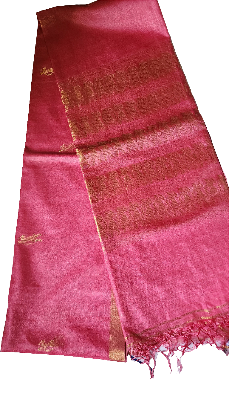 Pink Kosa silk with woven motifs