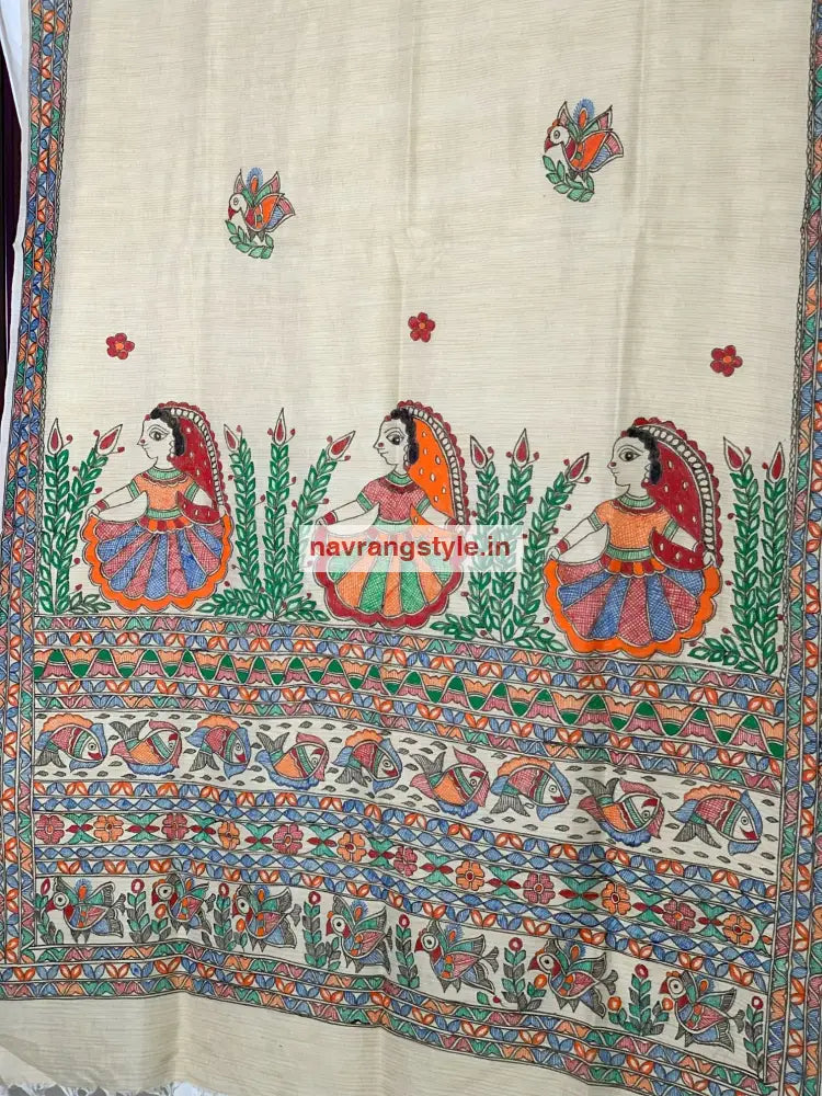 Bahinpa- Madhubani Handpainted Cotton Dupatta
