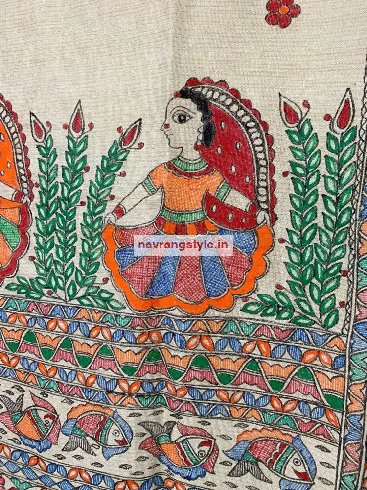 Bahinpa- Madhubani Handpainted Cotton Dupatta