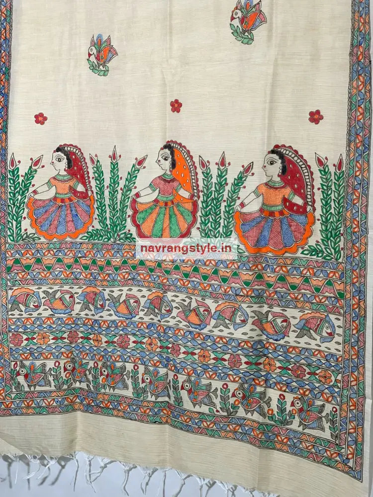 Bahinpa- Madhubani Handpainted Cotton Dupatta