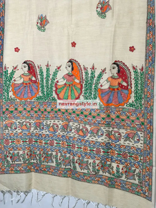 Bahinpa- Madhubani Handpainted Cotton Dupatta