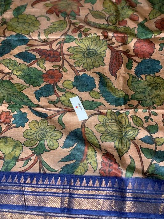 Floral Printed Tussar silk Saree