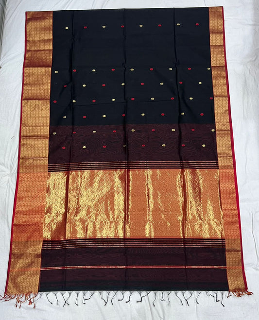 Black Maheshwari Saree with zari Pallu and grand border