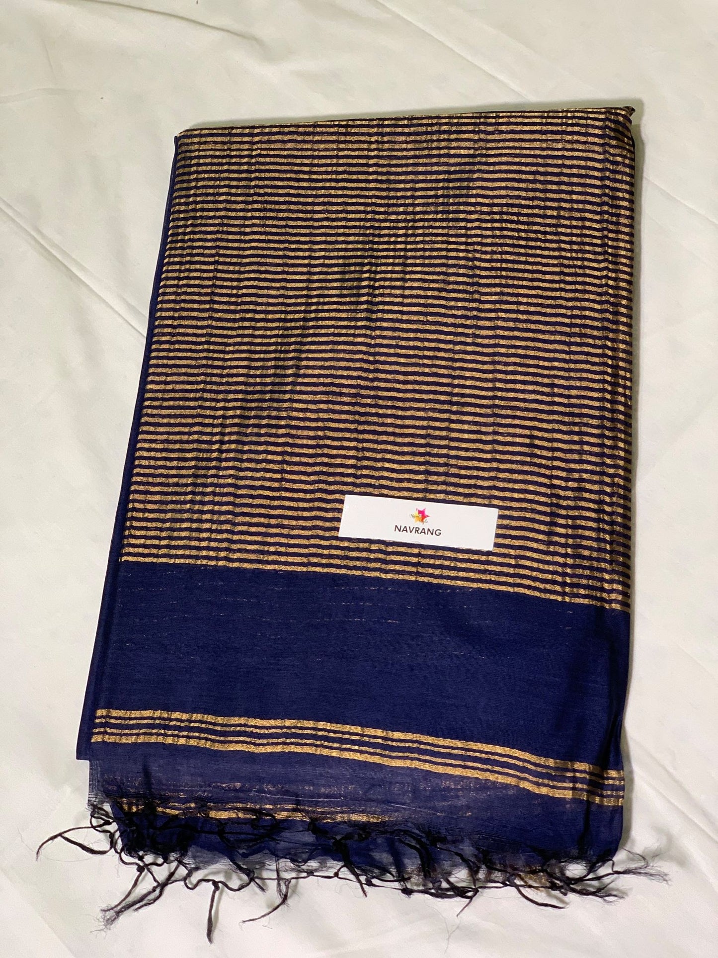 Blue Plain Tussar Saree with zari border