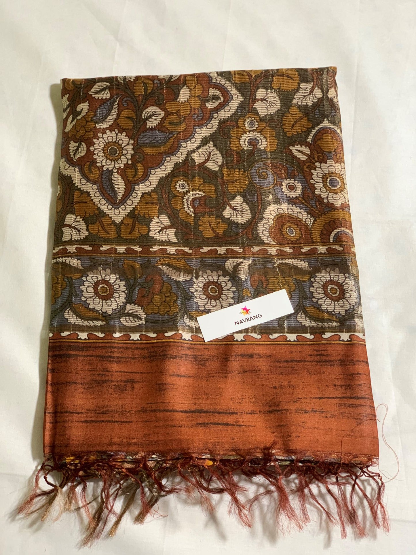 floral green Printed Tussar Silk Saree