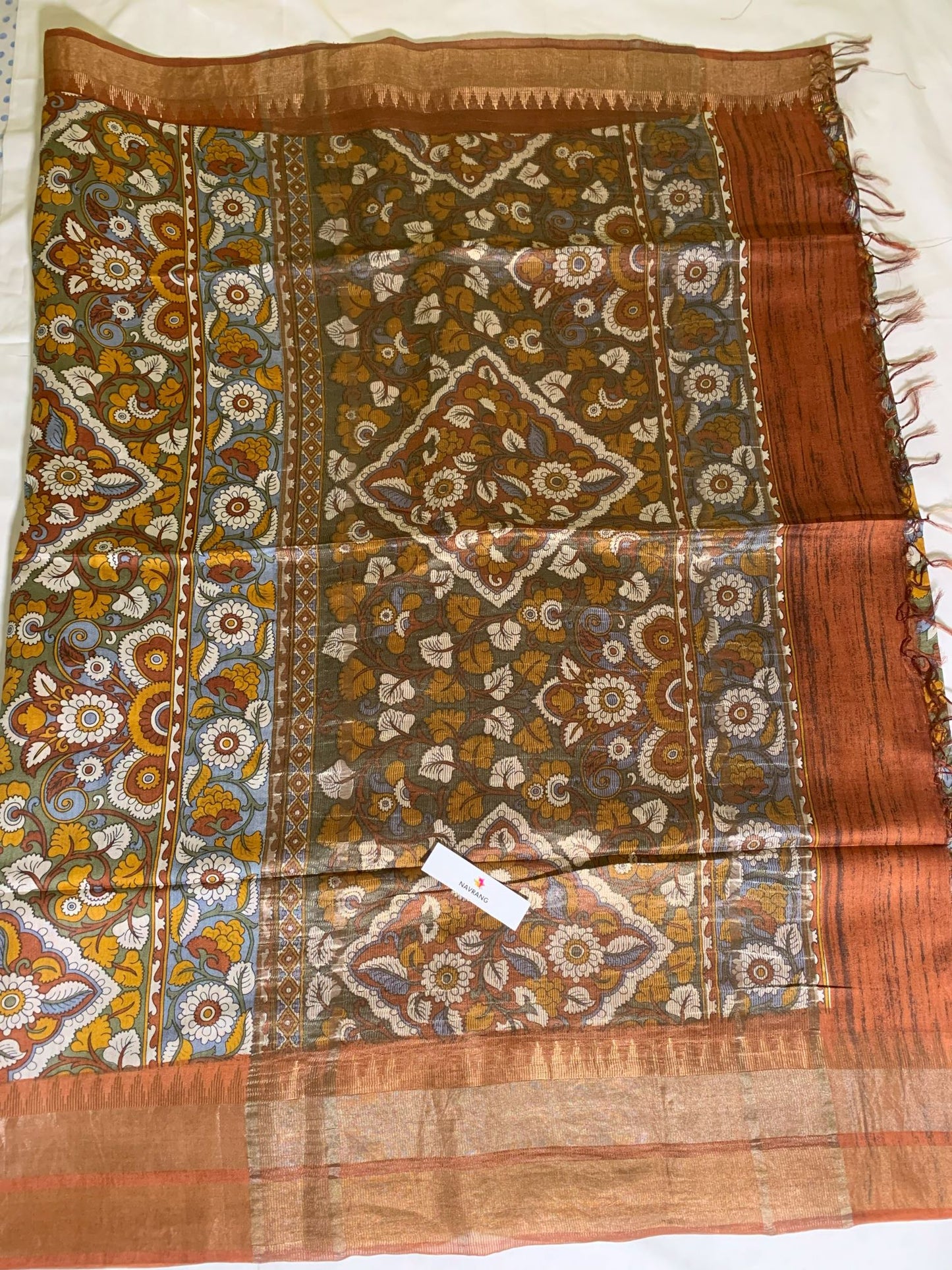 floral green Printed Tussar Silk Saree
