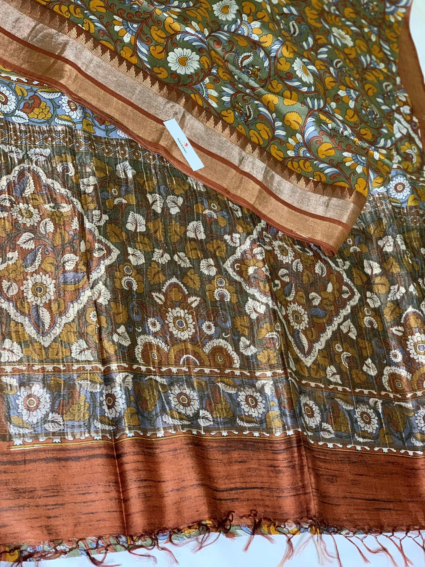 floral green Printed Tussar Silk Saree