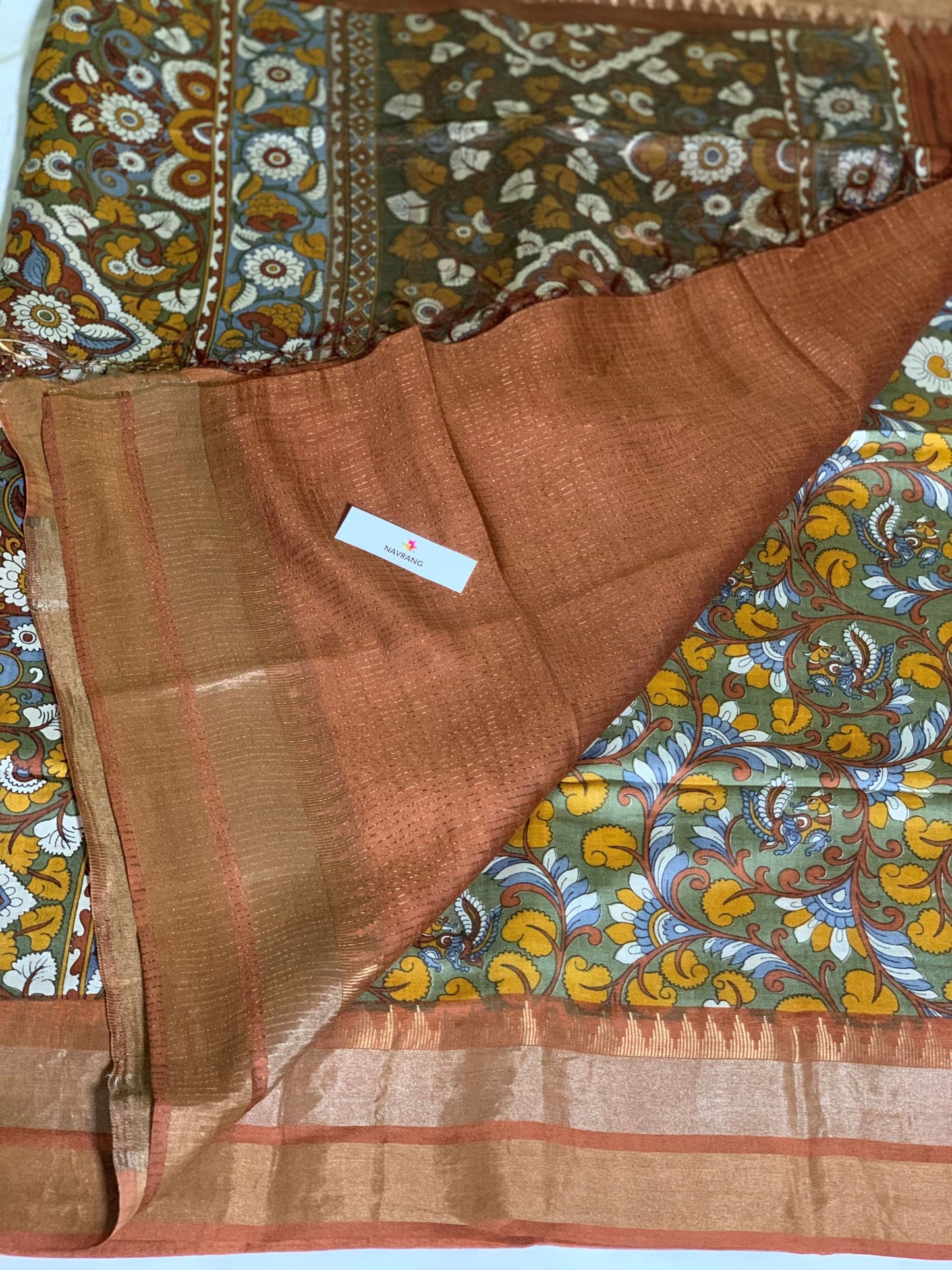 floral green Printed Tussar Silk Saree