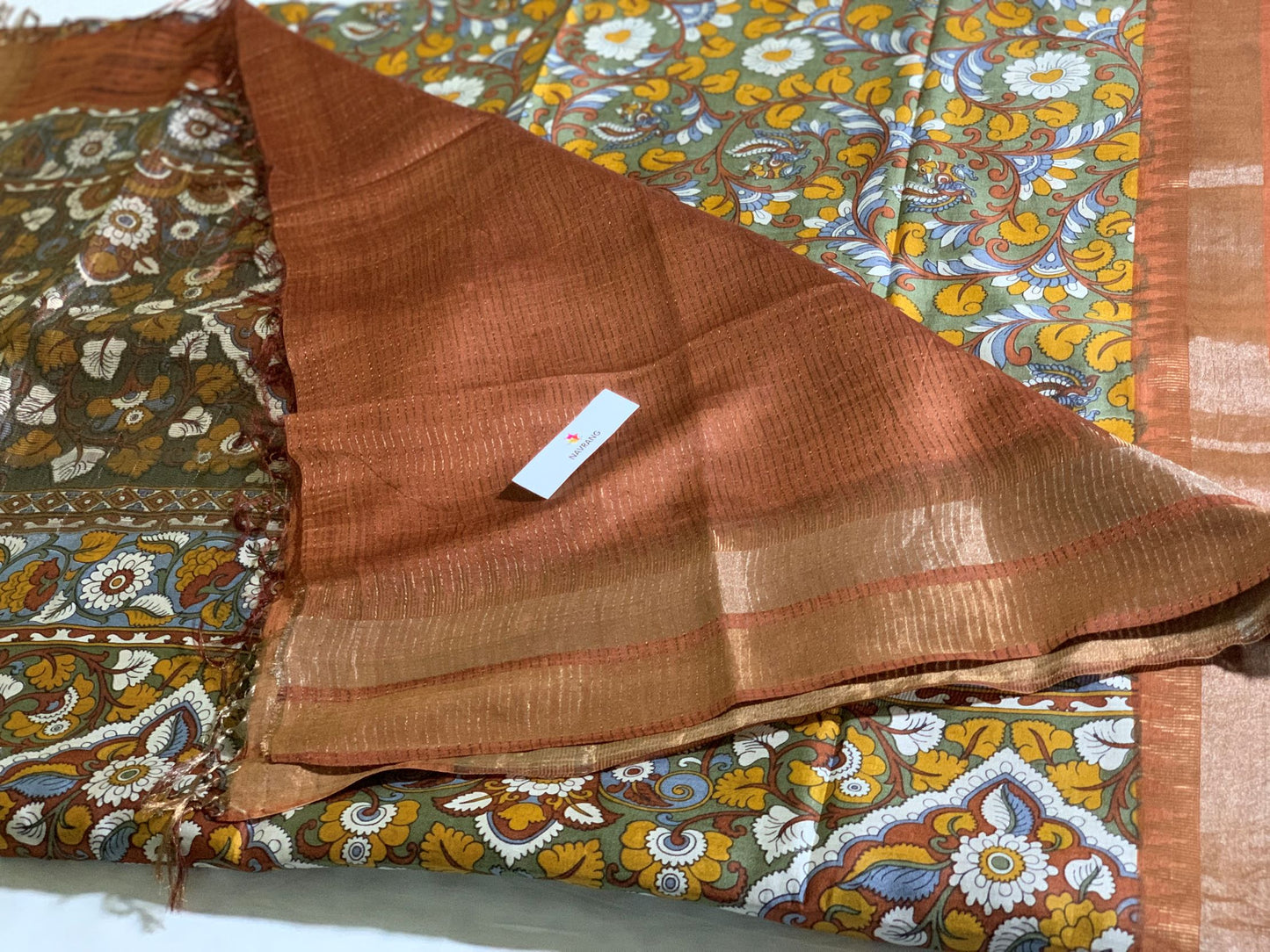 floral green Printed Tussar Silk Saree