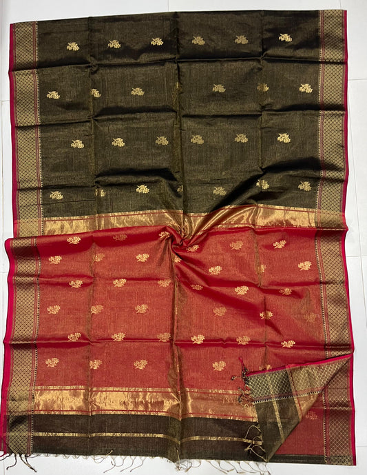 Brown orange Maheshwari Tissue silk saree