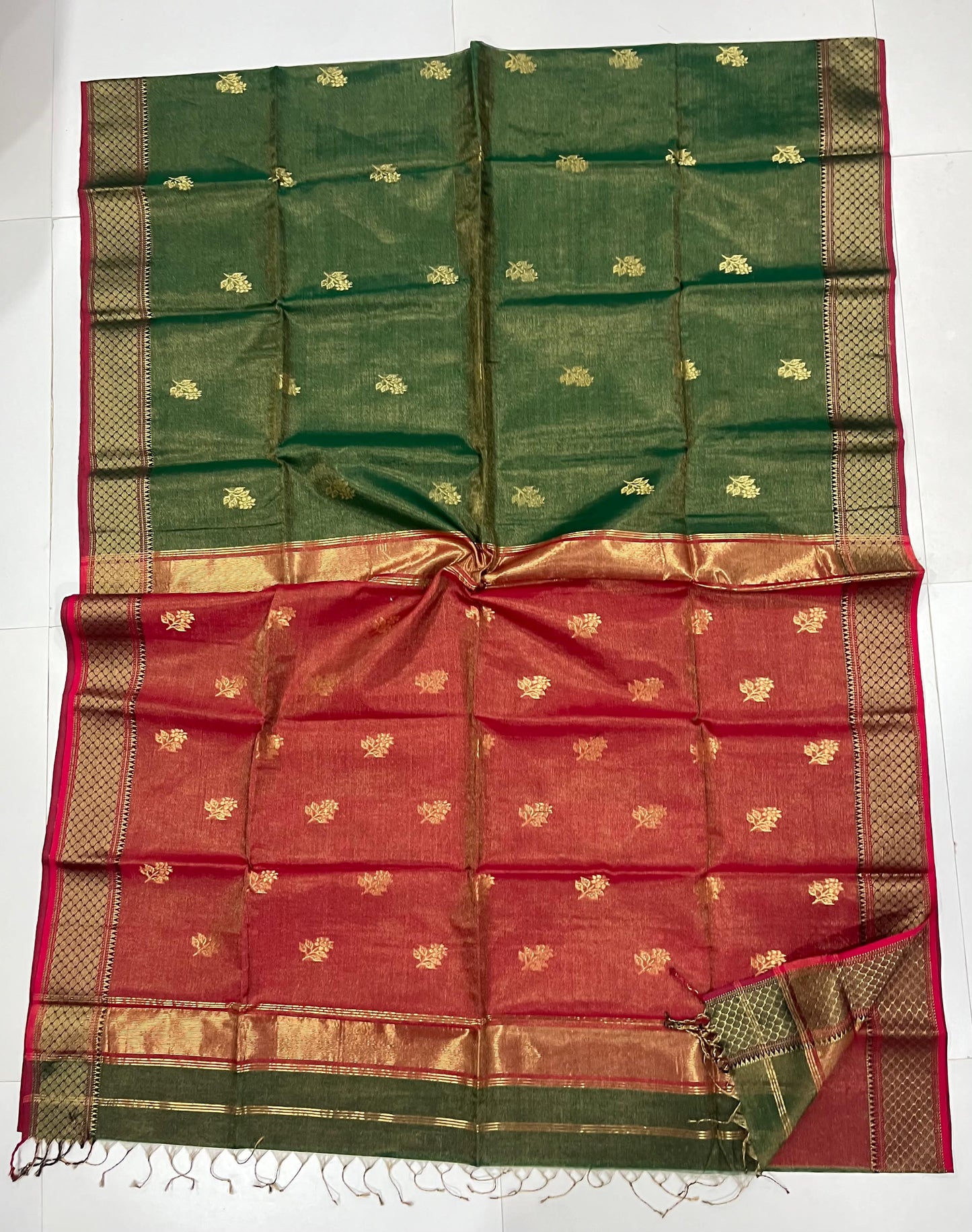 Green Maheshwari Tissue silk saree