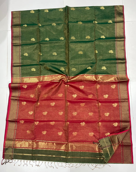 Green Maheshwari Tissue silk saree