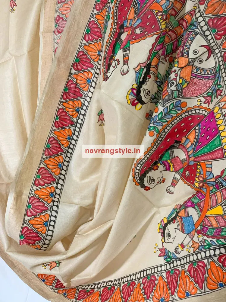 Gathbandhan -Madhubani Handpainted Silk Dupatta